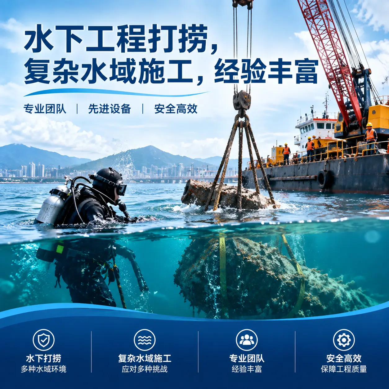 水下工程打捞，复杂水域施工，经验丰富天涯